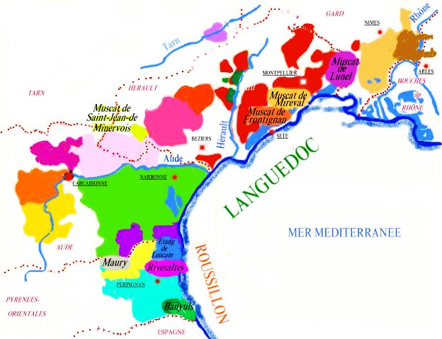 carte des V.D.N. en Languedoc